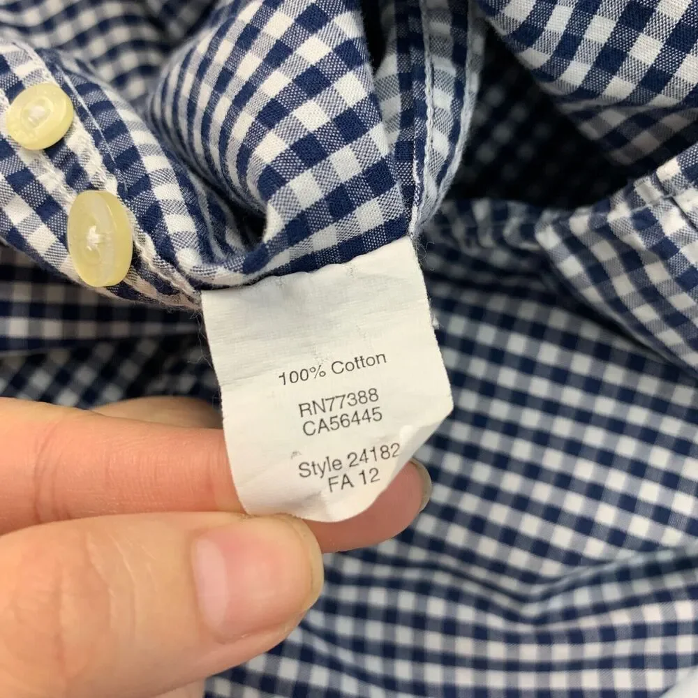 J Crew Shirt Mens Large Navy Gingham Check Button Down Woven Long Sleeve Cotton
